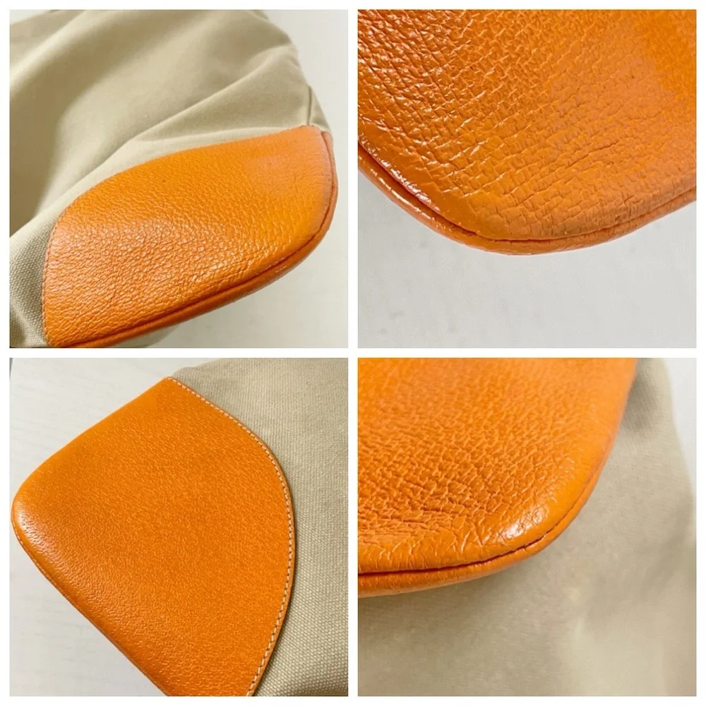 Prada tan canvas orange leather vintage oversized shoulder tote bag Y2K